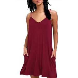 🌸3/$15🌸Ladie's Casual Swing T-Shirt Dress with Pockets Deep Red Medium